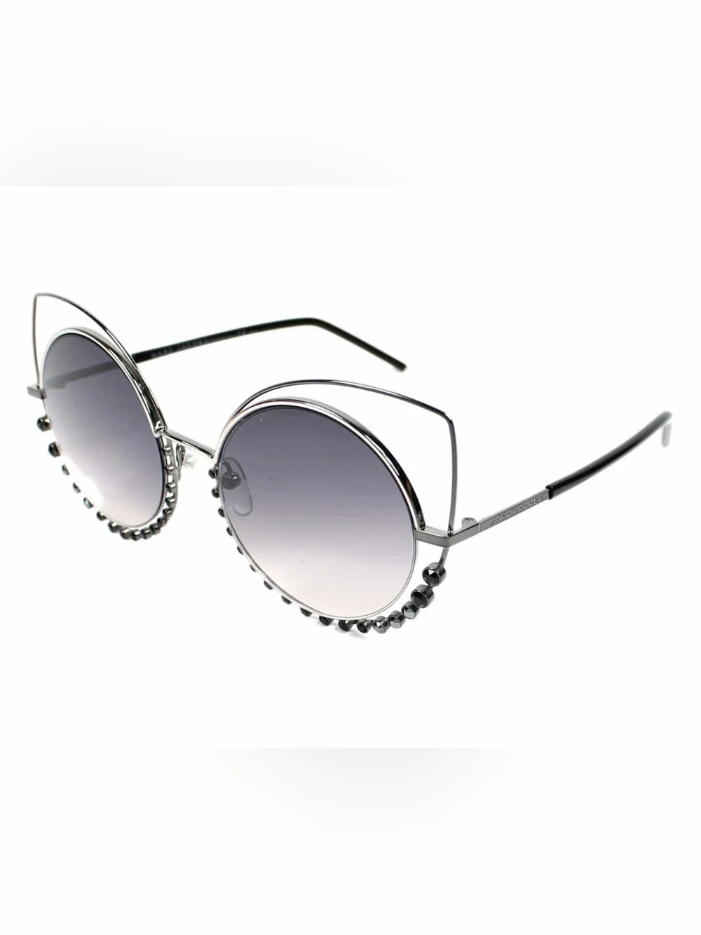 Marc Jacobs | Silver Round Sunglasses w/ Gradient Gray Lenses Black Gems | NWOT - Picture 3 of 9
